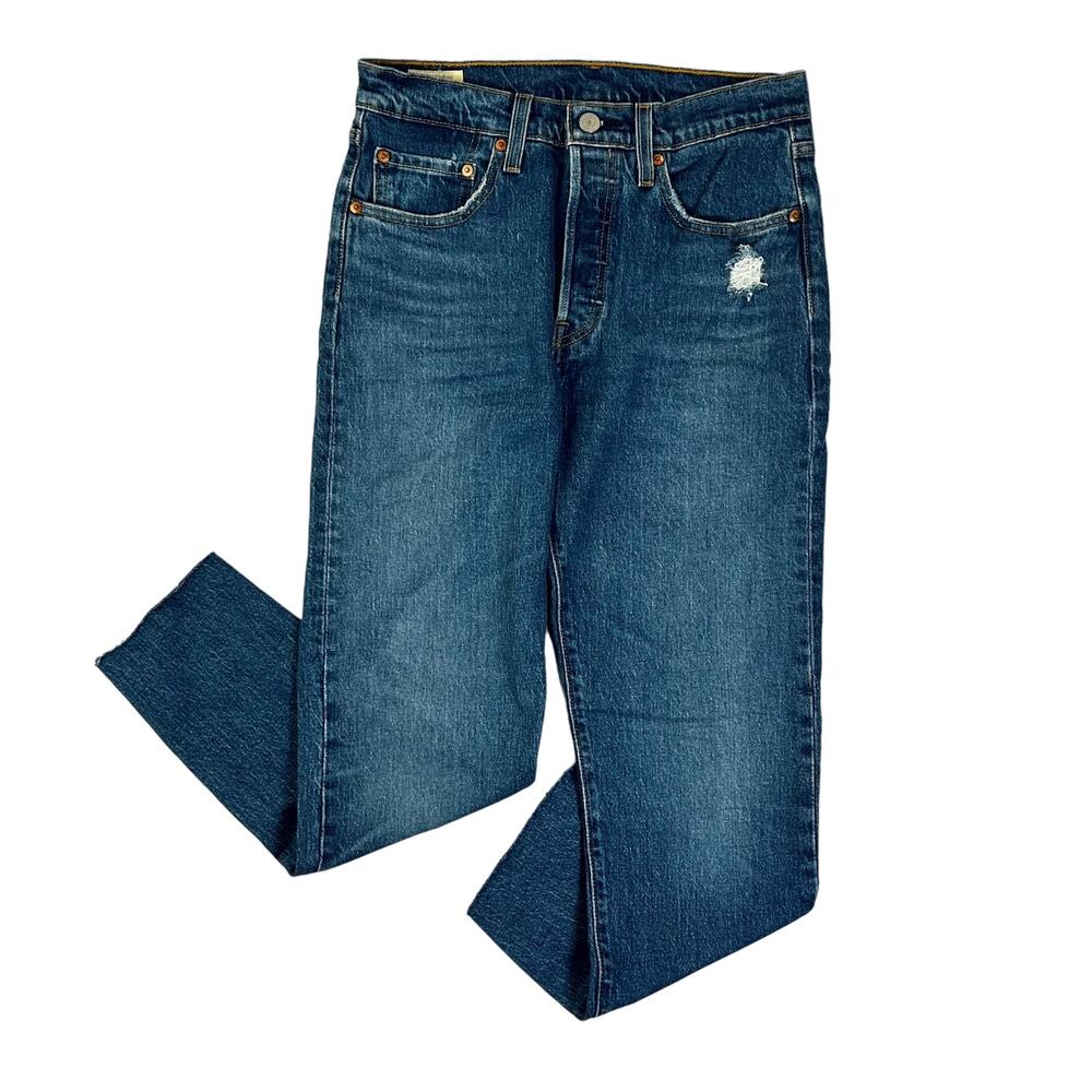 Levi's Premium Raw Hem Distressed Jeans Womens W27 L26 Blue Medium Wash Mid Rise